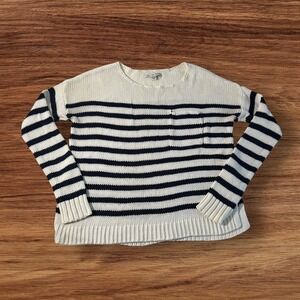 American Eagle Outfitters Cream & Navy Striped Knit Sweater Small Nautical Coast